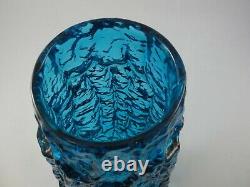 Large Whitefriars Geoffrey Baxter Kingfisher Blue Glass Bark Vase Textured 9691