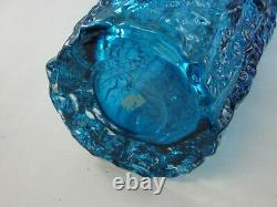 Large Whitefriars Geoffrey Baxter Kingfisher Blue Glass Bark Vase Textured 9691