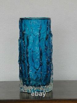 Large Whitefriars Geoffrey Baxter Kingfisher Blue Glass Bark Vase Textured 9691