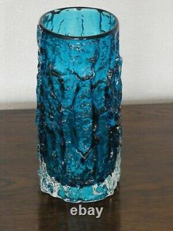 Large Whitefriars Geoffrey Baxter Kingfisher Blue Glass Bark Vase Textured 9691