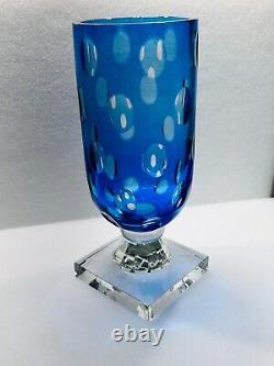 Large William Yeoward Hurricane Art Glass Vase Blue 11.5 T 4.5 Mouth