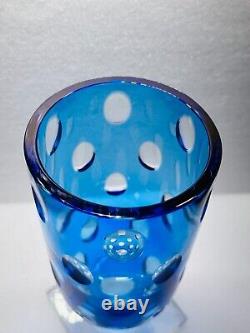 Large William Yeoward Hurricane Art Glass Vase Blue 11.5 T 4.5 Mouth