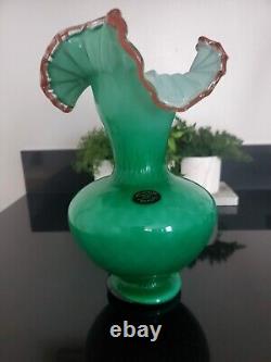 Large art glass vase with ruffles on top by Kristall Mery Lavorzione from Murano