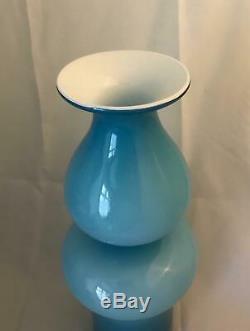 Largest 30cm Holmegaard Blue Twin Bulge Carnaby Vase by Per Lutken 1967 MCM
