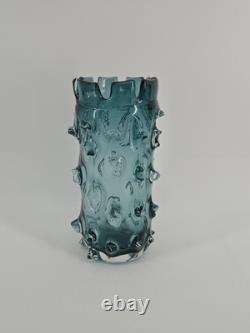 Lazy Susan Blue Thorn Glass Vase Brutalist Heavy 9.25 Tall AS IS READ