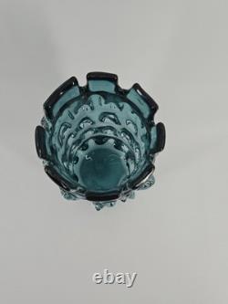 Lazy Susan Blue Thorn Glass Vase Brutalist Heavy 9.25 Tall AS IS READ