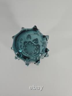 Lazy Susan Blue Thorn Glass Vase Brutalist Heavy 9.25 Tall AS IS READ