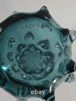 Lazy Susan Blue Thorn Glass Vase Brutalist Heavy 9.25 Tall AS IS READ