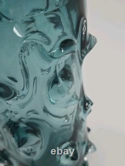 Lazy Susan Blue Thorn Glass Vase Brutalist Heavy 9.25 Tall AS IS READ