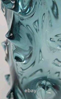 Lazy Susan Blue Thorn Glass Vase Brutalist Heavy 9.25 Tall AS IS READ