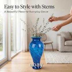 Lccck 20 Tall Blue Glass Vase Hand Blown Large Floor Glass Vase Home Decor