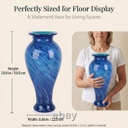 Lccck 20 Tall Blue Glass Vase Hand Blown Large Floor Glass Vase Home Decor