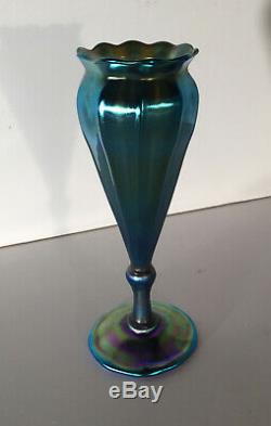 Lct Louis Comfort Tiffany Favrile Vase Green Blue Iridescent Floriform Signed