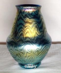 Lct Tiffany Favrile, Decorated King Tut, Damascene Vase, Gold On Blue, Beautiful