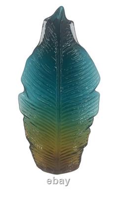 Leaf Pattern Textured Multicolor Glass Vase Blue Amber Green 21