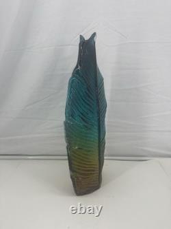 Leaf Pattern Textured Multicolor Glass Vase Blue Amber Green 21