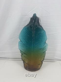 Leaf Pattern Textured Multicolor Glass Vase Blue Amber Green 21