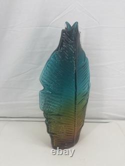Leaf Pattern Textured Multicolor Glass Vase Blue Amber Green 21