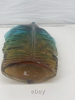 Leaf Pattern Textured Multicolor Glass Vase Blue Amber Green 21