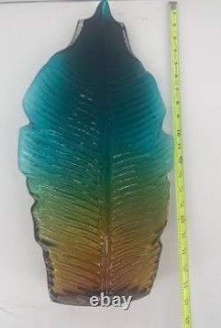 Leaf Pattern Textured Multicolor Glass Vase Blue Amber Green 21