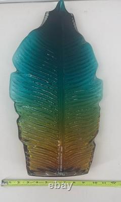 Leaf Pattern Textured Multicolor Glass Vase Blue Amber Green 21