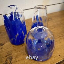 Lexington Glassworks Handblown Speckled Bud Vases Dark Blue- Set of 3 BONUS