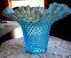 Lg. Beautiful Fenton Art Glass 1941-44 Blue Opalescent Hobnail Vase 7.5 Inches
