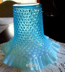 Lg. Beautiful Fenton Art Glass 1941-44 Blue Opalescent Hobnail Vase 7.5 Inches