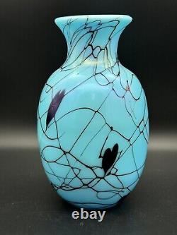 Limited Edition Art Glass Turquoise Hanging Hearts Vase 1975 By Robert Barber