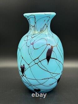 Limited Edition Art Glass Turquoise Hanging Hearts Vase 1975 By Robert Barber