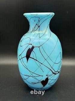 Limited Edition Art Glass Turquoise Hanging Hearts Vase 1975 By Robert Barber