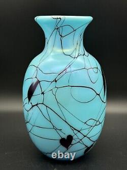 Limited Edition Art Glass Turquoise Hanging Hearts Vase 1975 By Robert Barber