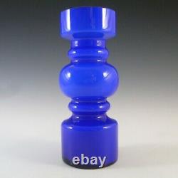 Lindshammar Retro Swedish Blue Cased Hooped Glass Vase