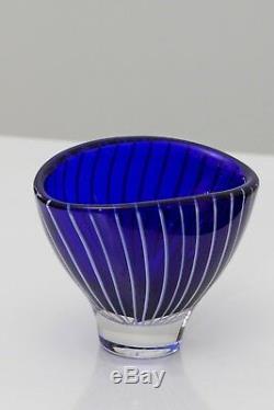 Lindstrand Kosta Dark blue with white stripes vintage bowl