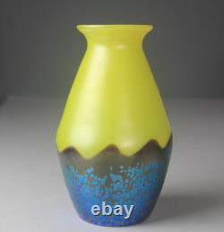 Loetz Art Glass Vase Ausfuhrung 226 Metallic Yellow with Cobalt Papillon RARE