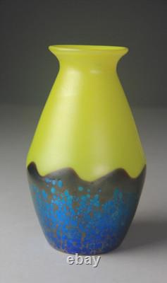 Loetz Art Glass Vase Ausfuhrung 226 Metallic Yellow with Cobalt Papillon RARE