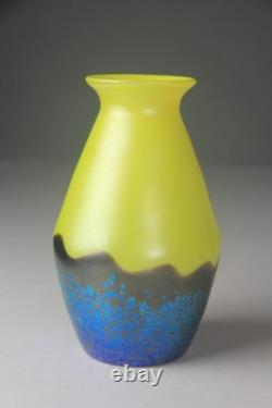 Loetz Art Glass Vase Ausfuhrung 226 Metallic Yellow with Cobalt Papillon RARE