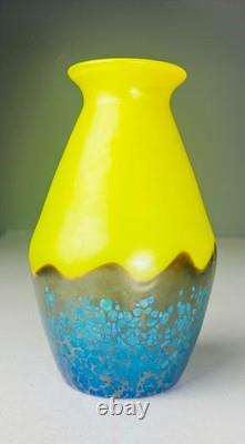 Loetz Art Glass Vase Ausfuhrung 226 Metallic Yellow with Cobalt Papillon RARE