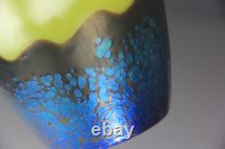 Loetz Art Glass Vase Ausfuhrung 226 Metallic Yellow with Cobalt Papillon RARE