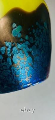 Loetz Art Glass Vase Ausfuhrung 226 Metallic Yellow with Cobalt Papillon RARE