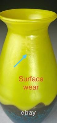 Loetz Art Glass Vase Ausfuhrung 226 Metallic Yellow with Cobalt Papillon RARE