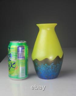 Loetz Art Glass Vase Ausfuhrung 226 Metallic Yellow with Cobalt Papillon RARE