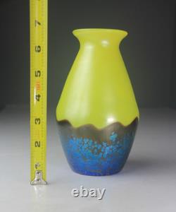 Loetz Art Glass Vase Ausfuhrung 226 Metallic Yellow with Cobalt Papillon RARE