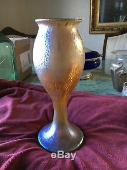 Loetz Candia Papilon Chalice Blue Iridescent Vase 9 5/8 Tall