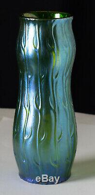 Loetz Iridescent Glass Creta Silberiris Neptun Blue / Green Vase Circa 1900s