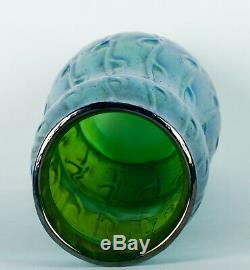 Loetz Iridescent Glass Creta Silberiris Neptun Blue / Green Vase Circa 1900s