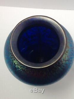 Loetz Phanomenen Art Glass Vase. Bohemia. Spider Web Application. Blue Oil Spot