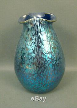 Loetz/czech Blue Oil Spot Tri Corner Top Vase
