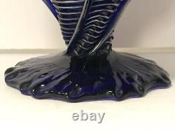 Loetz glass vase Art Nouveau. Spider web application. Blue Papillon Austria