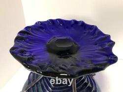 Loetz glass vase Art Nouveau. Spider web application. Blue Papillon Austria